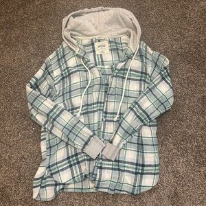 American Eagle Outfitters Blue and Gray Plaid Hoodie